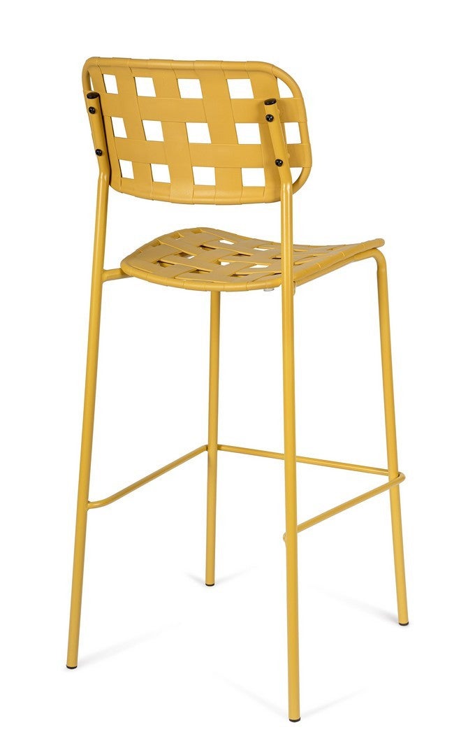 Tabouret d'extérieur en acier et polypropylène résistant aux UV, jaune - 2