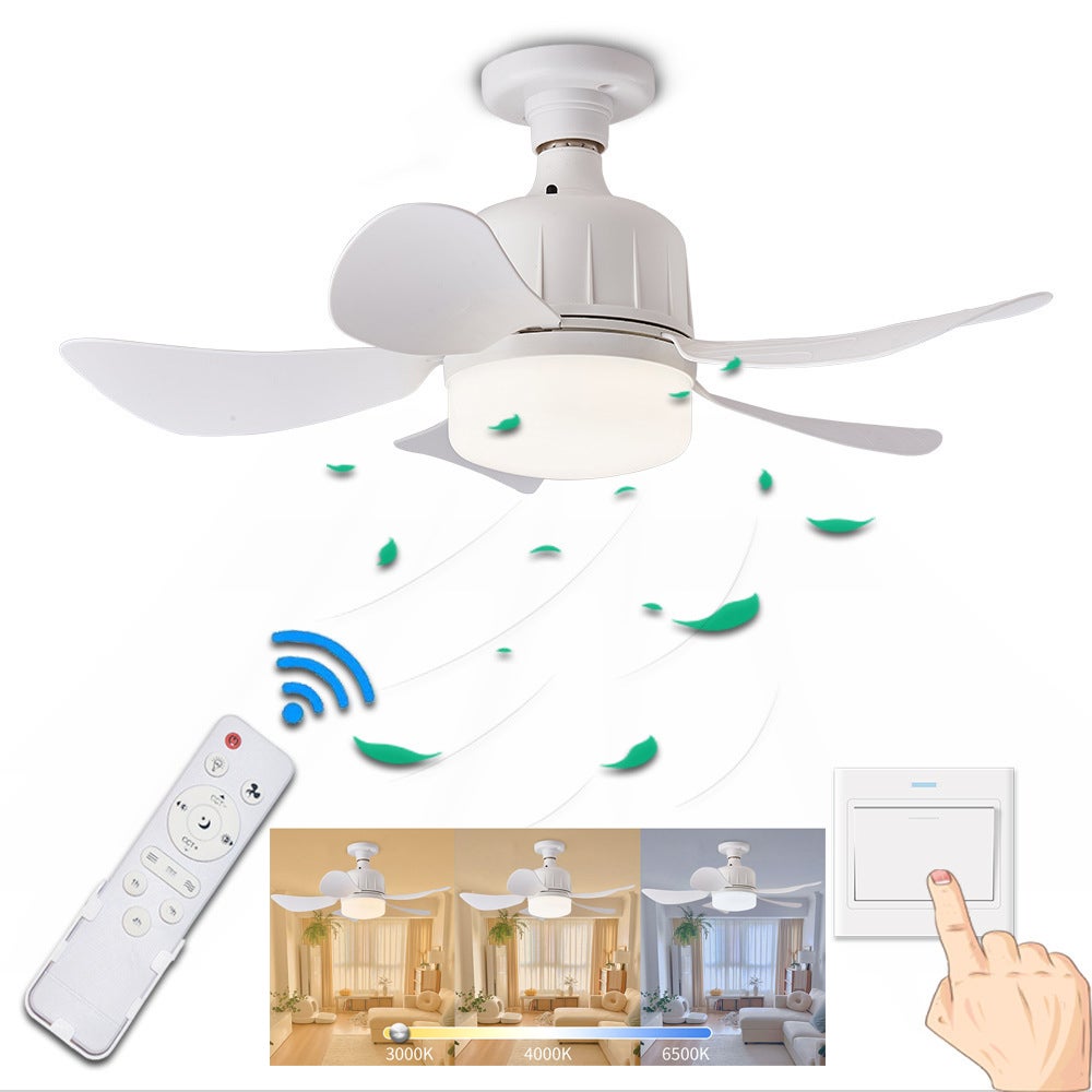 Wentylator sufitowy LED z pilotem, gwint E27, 3 barwy światła 3000 K-6500 K, idealny do kuchni, garażu, sypialni, biały