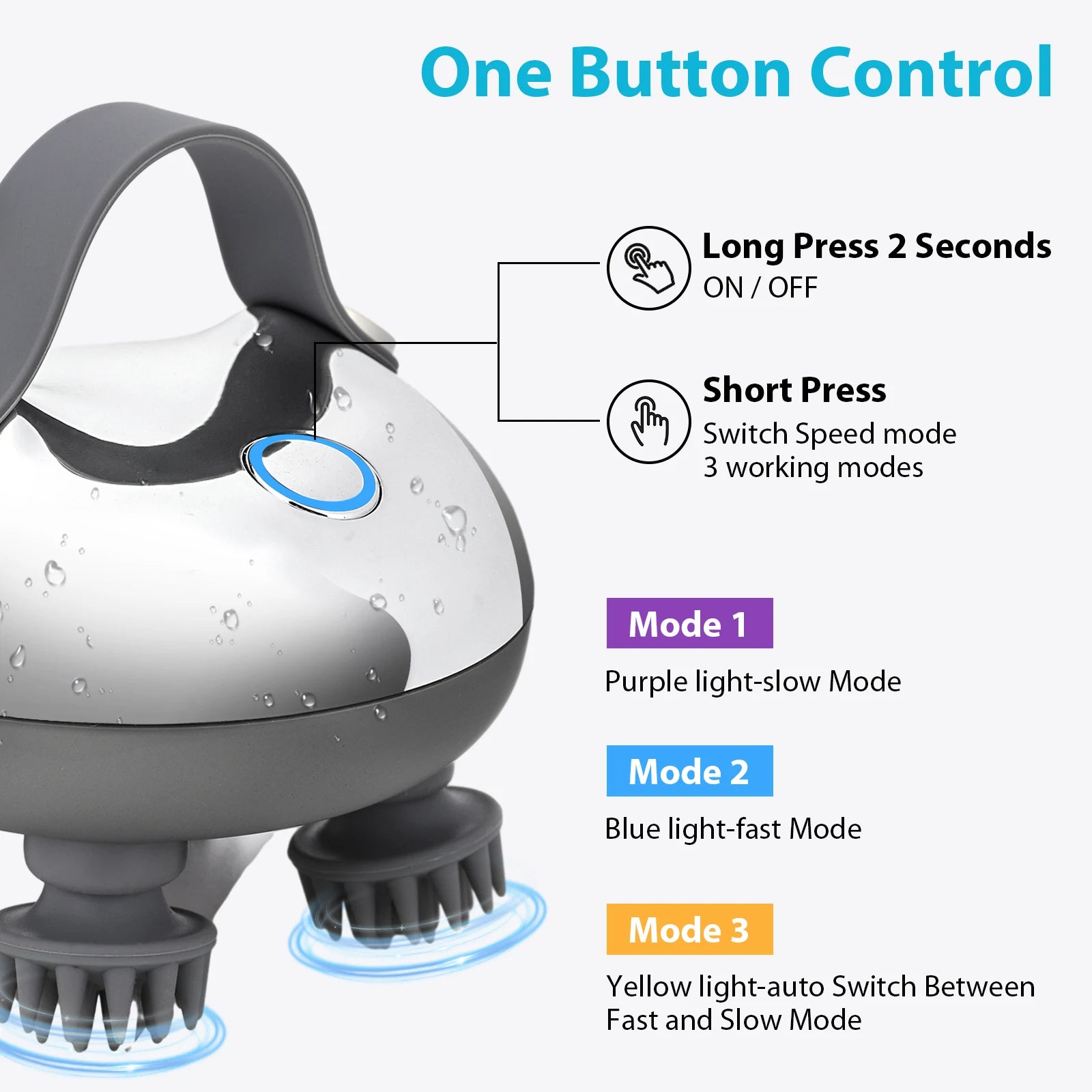 Massajador Elétrico para Couro Cabeludo com 8 Cabeças de Massagem em Silicone, Aparelho de Massagem Portátil com 3 Modos para Relaxamento - 7