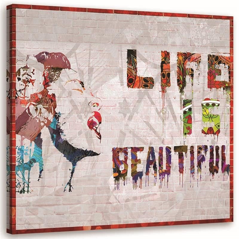 Obraz na płótnie, Mural Banksy - Życie jest piękne 30x30