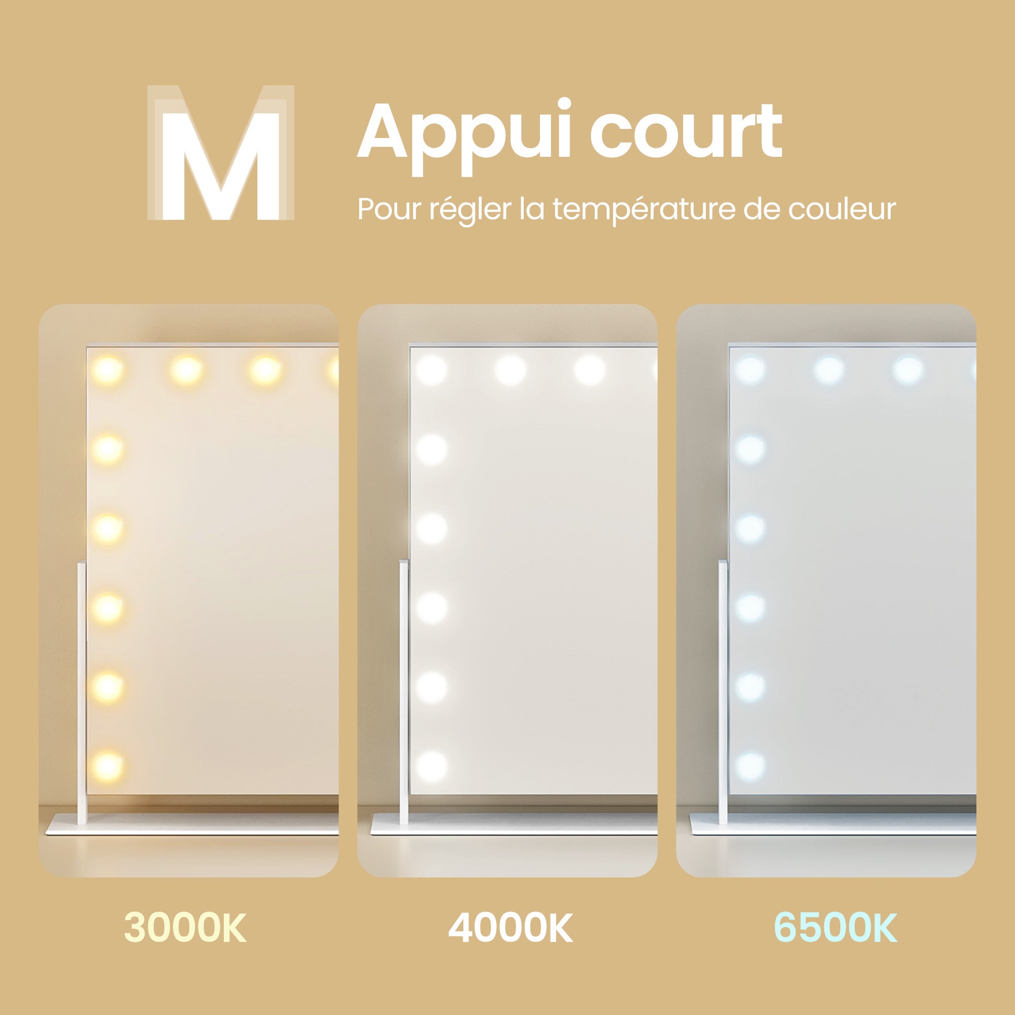 Miroir de Maquillage, avec Ports de Charge, 18 Ampoules, Miroir Grossissant, 80 x 60 cm, Blanc - 4