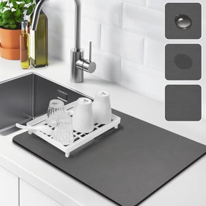 Tappetino Scolapiatti In Terra Diatomacea – Assorbente E Ad Asciugatura Rapida, Base Antiscivolo, 60x40 Cm, Grigio Scuro