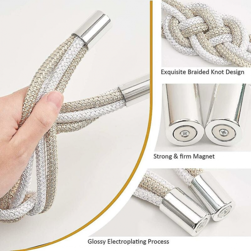 HANASE 1pc Bref Tressé Rond Boucles De Rideaux Aimant Rideaux Porte-Rideau Magnétique Accessoires De Rideau, Bleu Clair