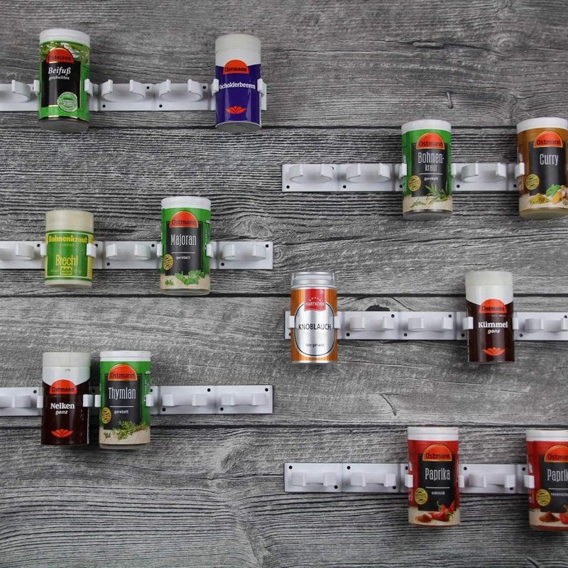 Półka na przyprawy bez otworów - mocowana do stojaka na przyprawy - 6 pasków na 30 przypraw (biała)