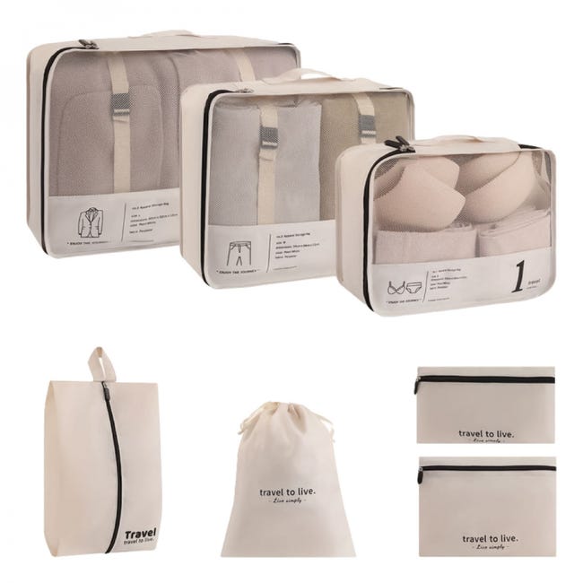 Organisateur de voyage, rangement valise pièces Beige