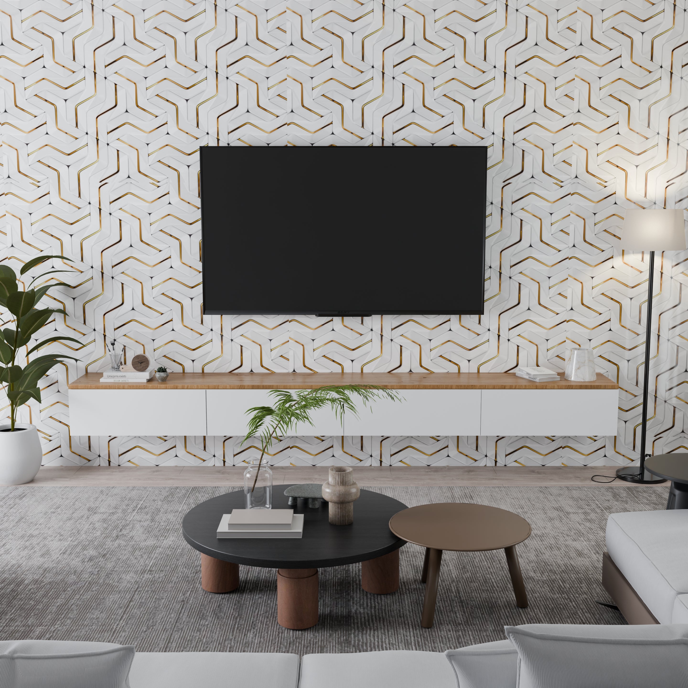 Panneau Mural – Blanc Or Hexagon – Effet Marbre – 250x120x0.3CM - 4