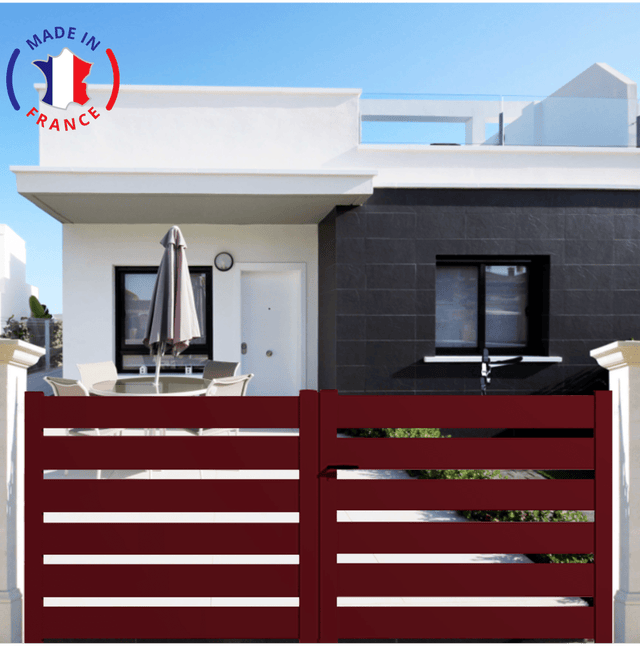 Portail aluminium battant SAH en kit dimensions L.3000 (entre piliers) x H.1500 mm Couleurs Rouge (RAL 3004)