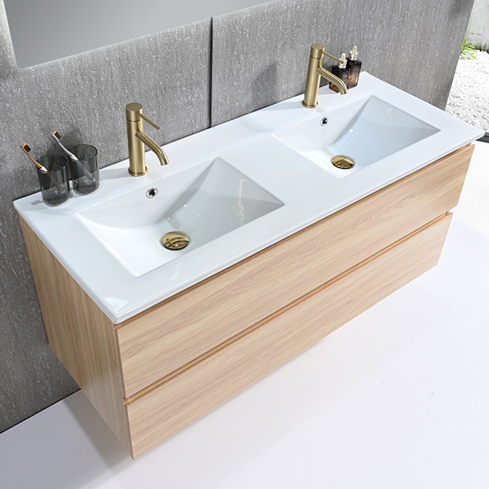 Meuble salle de bain double vasque 120cm bois naturel avec miroir LED LB-8331C - 3