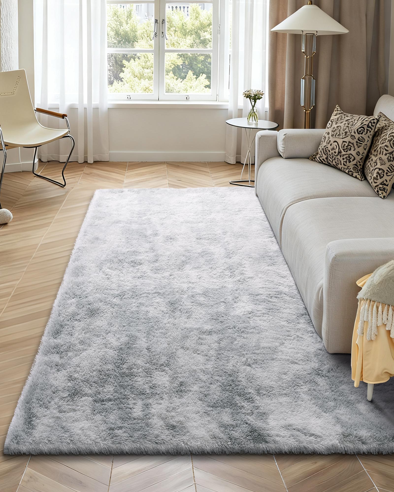 Tapete sala VEVOR pelo longo de 1,83 x 2,74 m, decoração moderna para interiores, antiderrapante, macio e espesso, com base não tecida, cinzento claro - 4