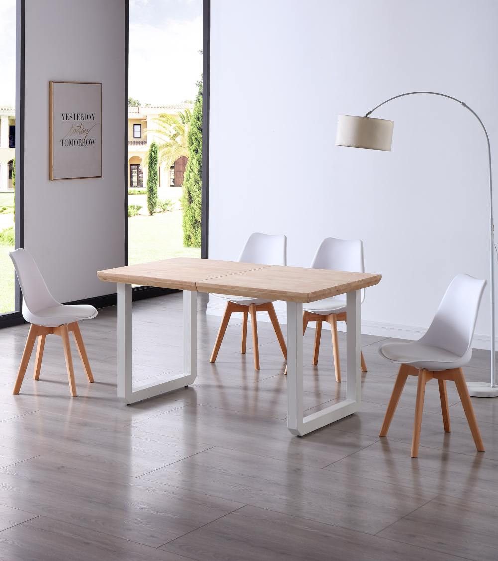 Mesa comedor extensible JACK, estilo industrial, de 140 hasta 220 cm ancho patas metalicas en blanco Roble Nordish - 2