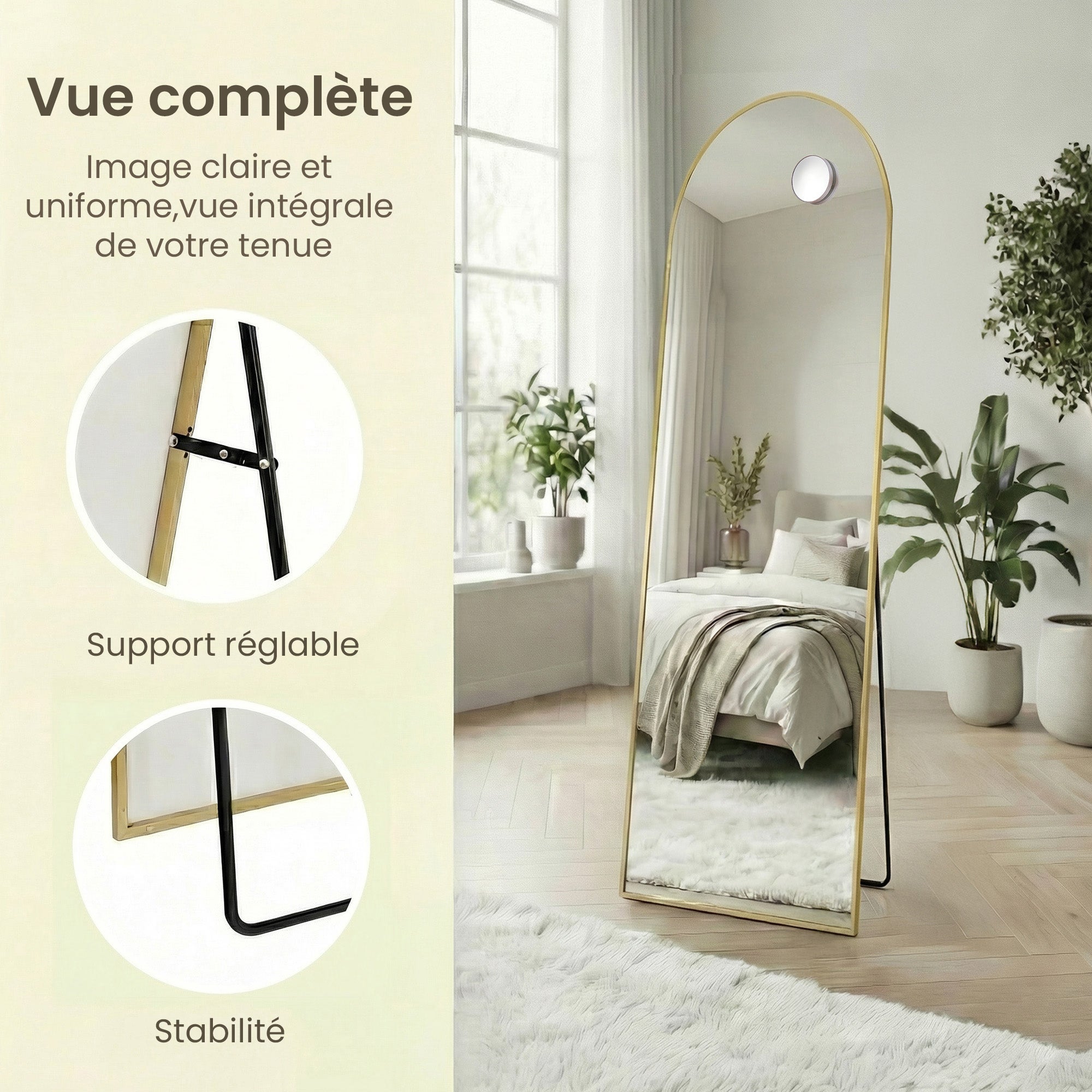 Miroir Intégral, 150 x 40 cm, Miroir Rectangulaire sur Pied, à Poser au Sol, Cadre en Alliage d’Aluminium, Verre Trempé, pour Chambre, Doré Clair - 6
