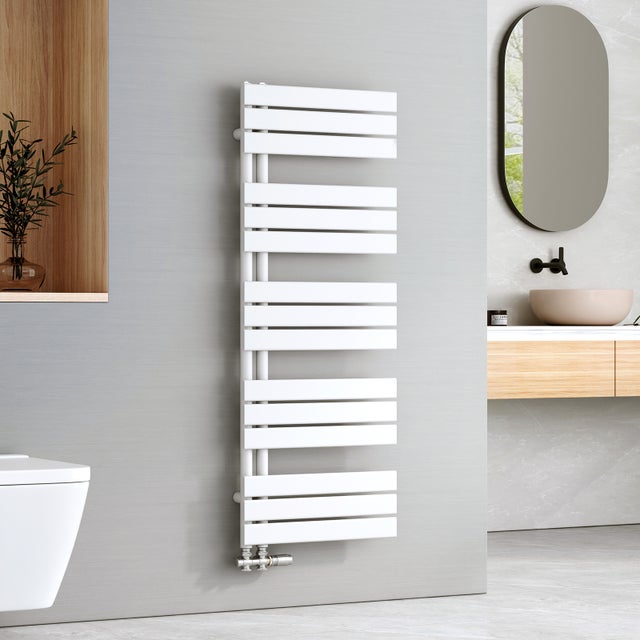 EMKE Radiateur Sèche-serviettes à Eau Chaude - Panneau Plat Blanc Brillant - Raccordement Bas - 661 W, 1320 x 500 mm