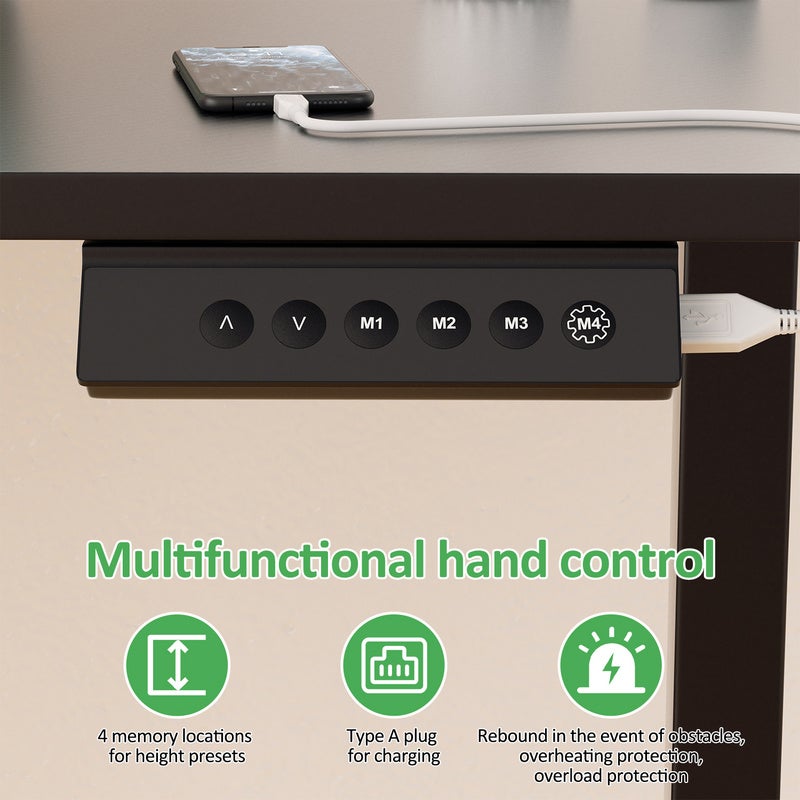 Scrivania regolabile in altezza con piano 140x60cm Scrivania elettrica in piedi 4 funzioni di memoria dell'altezza Nero - 4