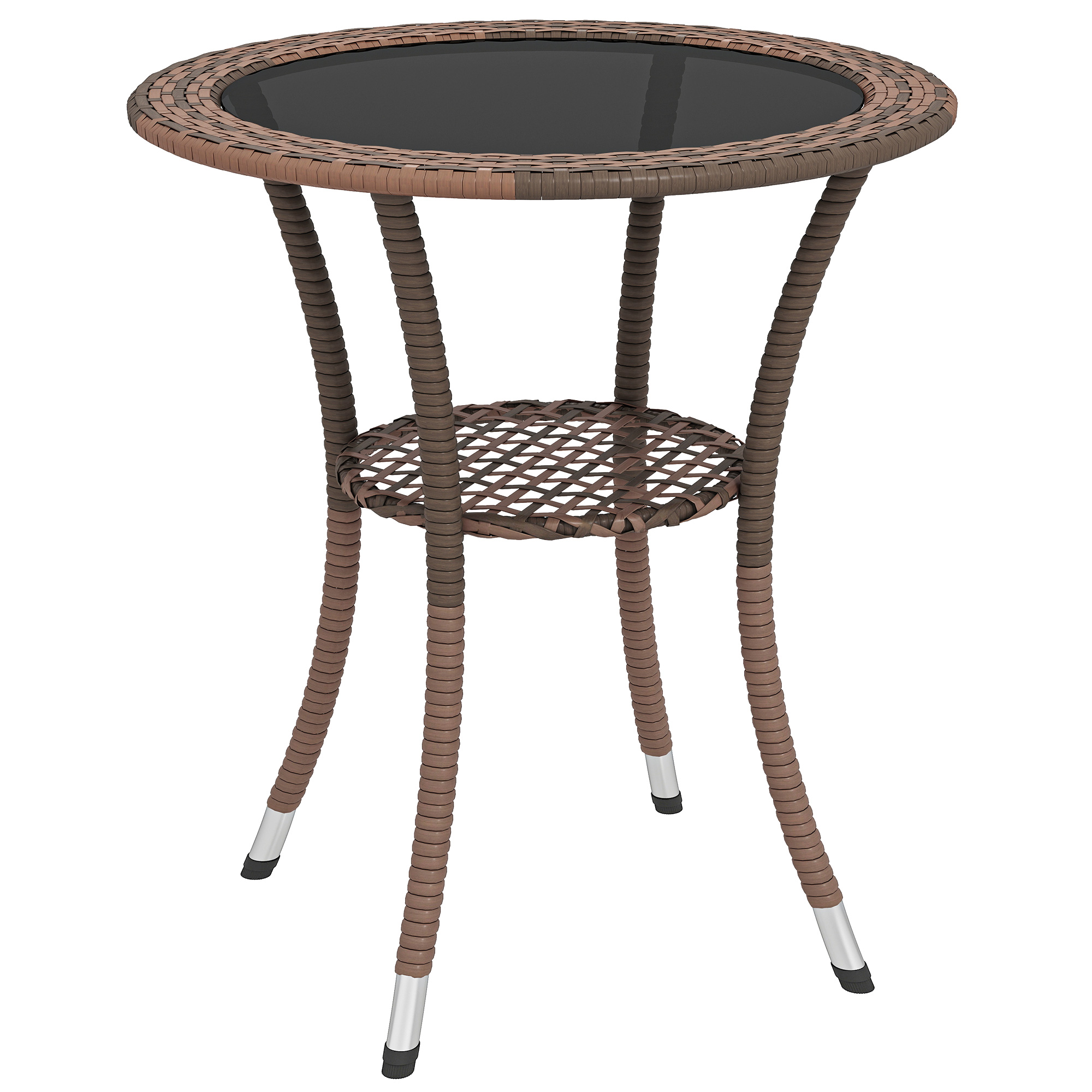 FIZZEEY Tavolino Da Esterno In Vimini Con Piano In Vetro E Ripiano Portaoggetti – Marrone, 45x45x50 Cm, Per Giardino E Patio - 3