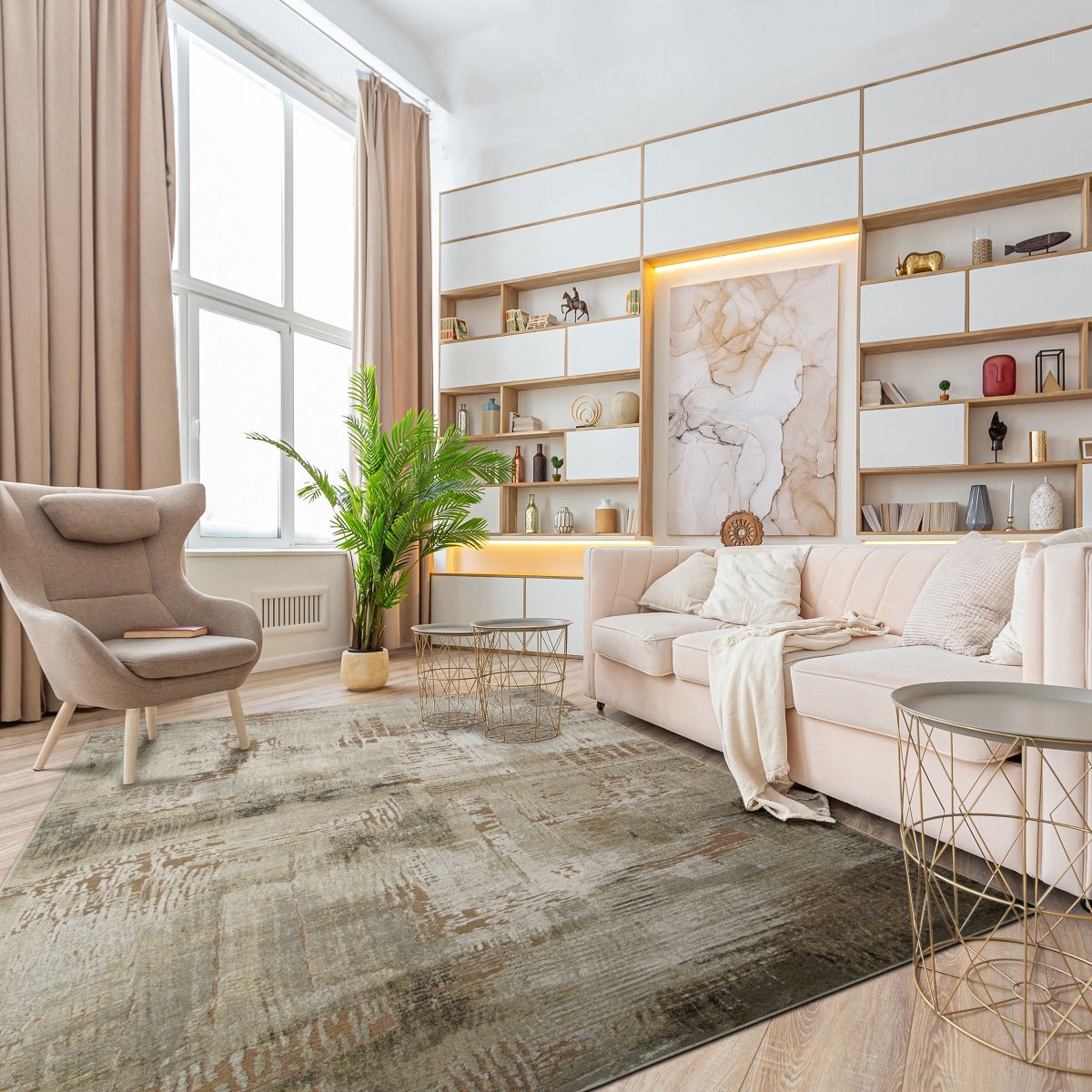 VERDIO USED - Tapis moderne effet usé en relief kaki 200x290 | Leroy Merlin