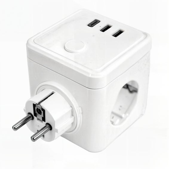 Multiprise Murale 6-en-1 : 2 Prises AC + 3 Ports USB - 2500W, Protection Surcharge