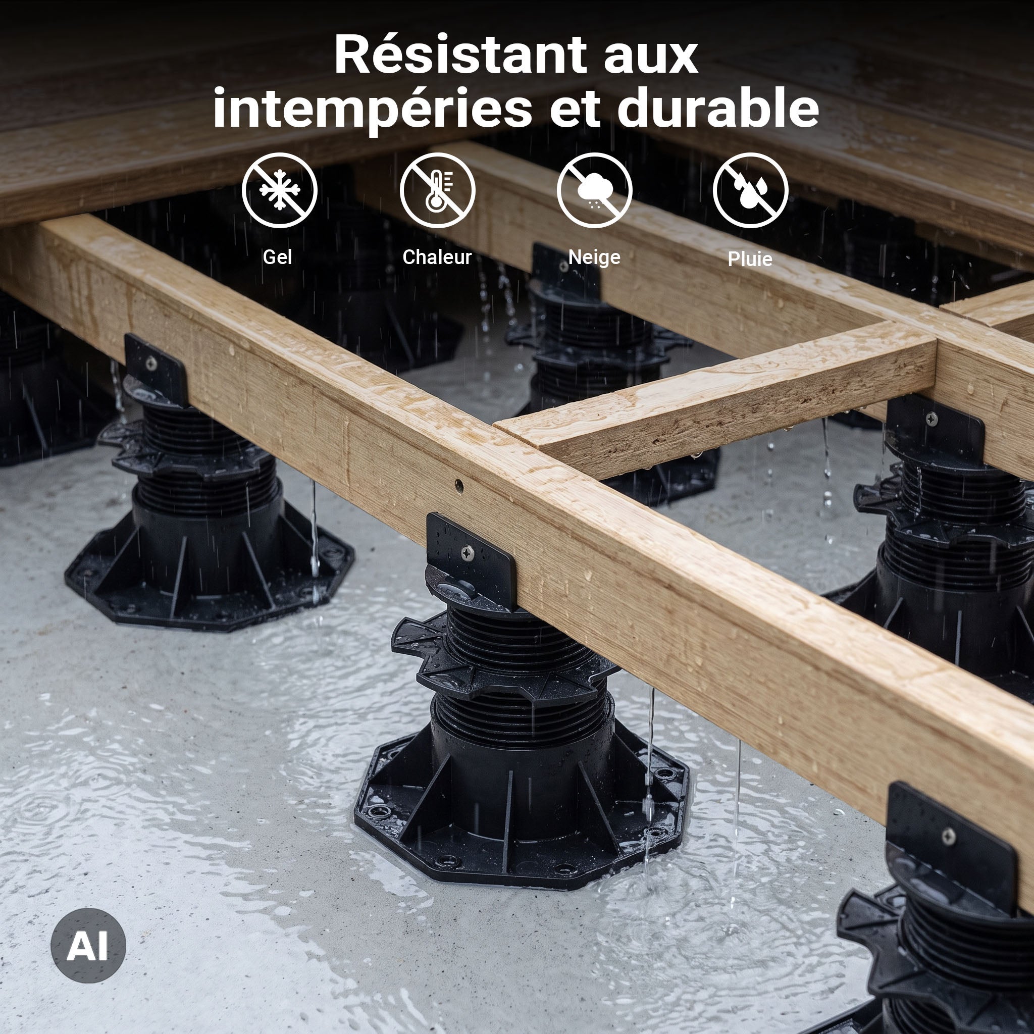 Plots de terrasse – Charge 2700 kg – Hauteur réglable 60-128 mm – en PP – Pieds de support pour Lames Dalles Wiltec - 5