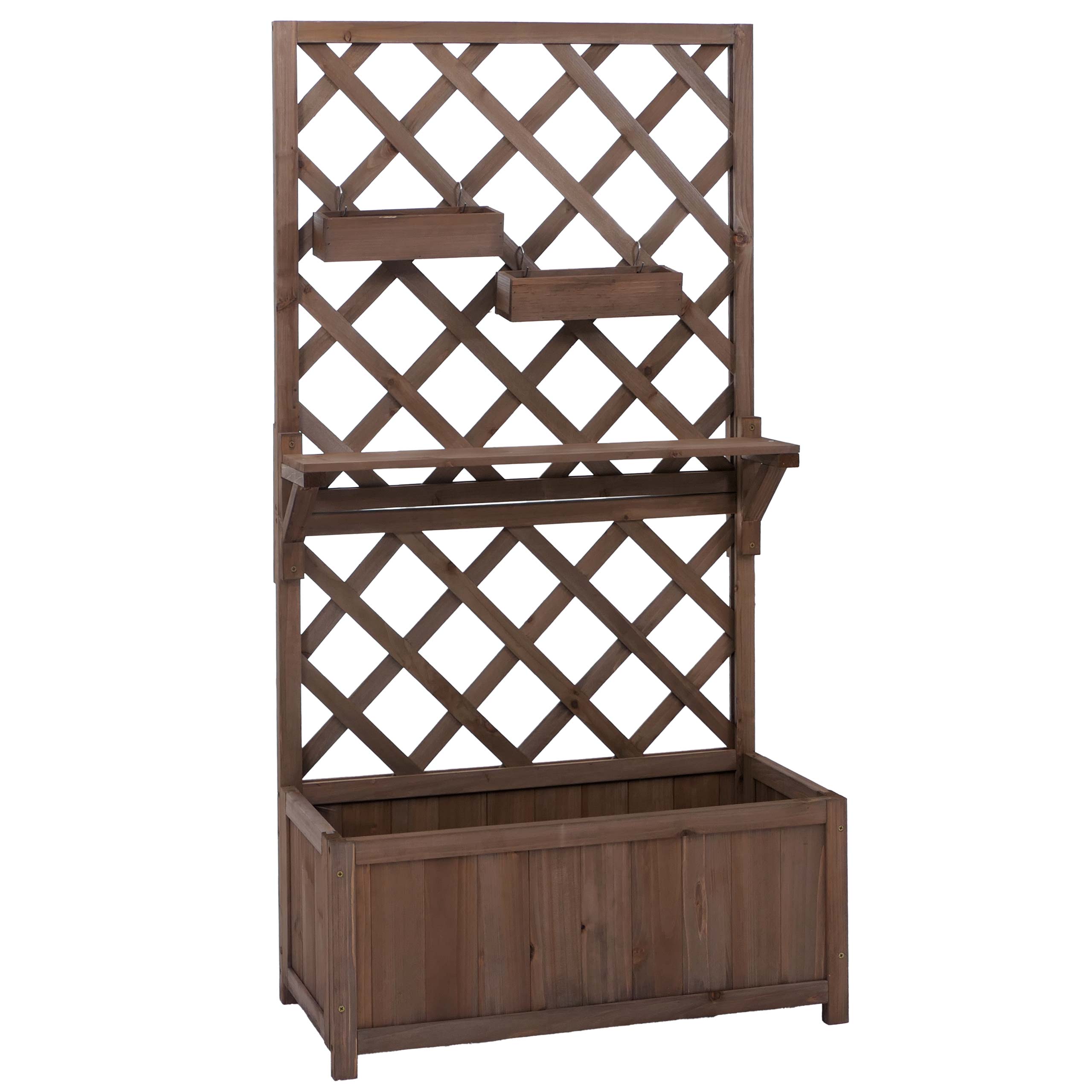 Jardinière Surélevée Avec Treillis 120x40x136 Cm – PP Noir – Idéale Tomates, Plantes Grimpantes, Balcon