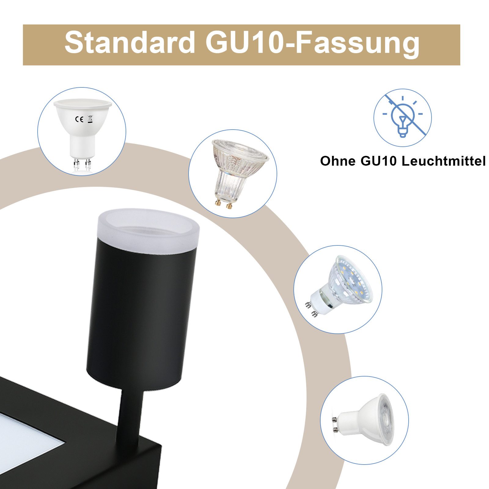 NETTLIFE Spot de plafond carré GU10 3000k blanc chaud 20W lampe de chambre orientable 350° blanc chaud - 3