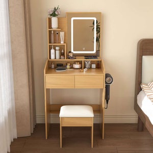 Scrivania da trucco con specchio e luci, elegante set da toeletta con cassetti e armadietti per camera da letto, ideale per donne e ragazze