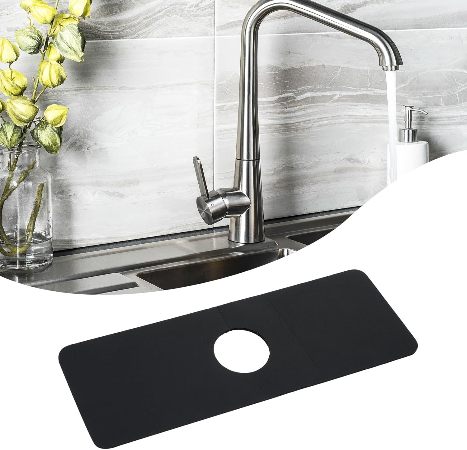 Mata pod kran z ziemi okrzemkowej, chłonna i szybkoschnąca, za kran, 38 x 13,7 cm (czarna)