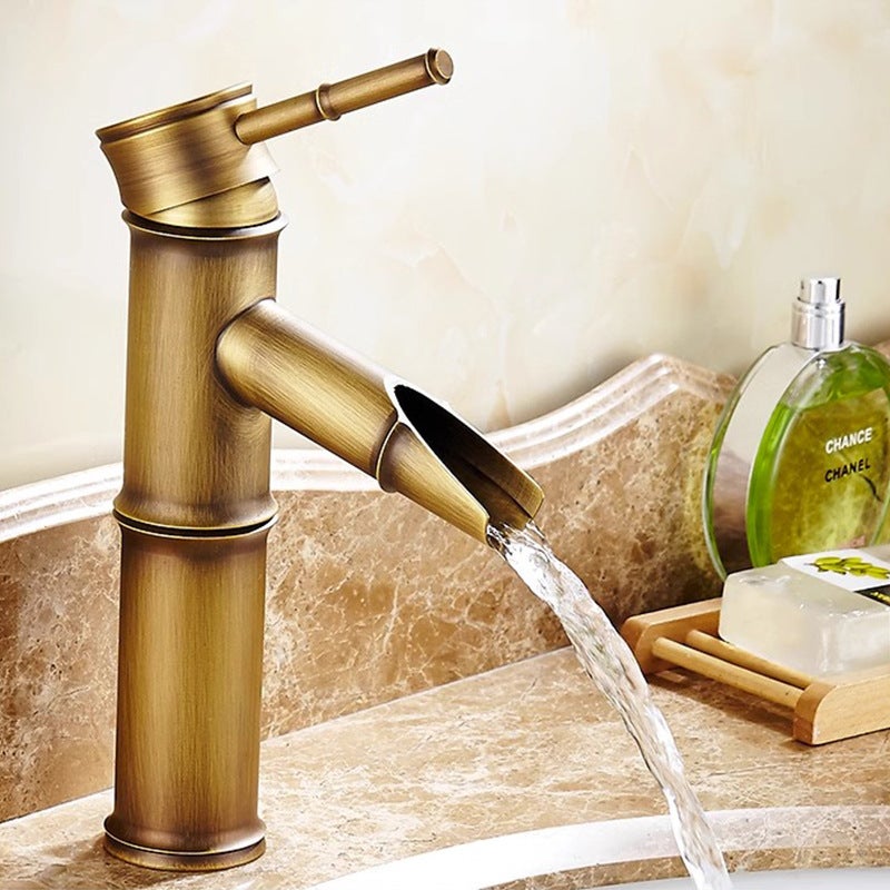 Zestaw dwuczęściowych baterii bambusowych z odciętymi końcami (1 sztuka), bateria zlewozmywakowa typu wodospad, bateria umywalkowa,