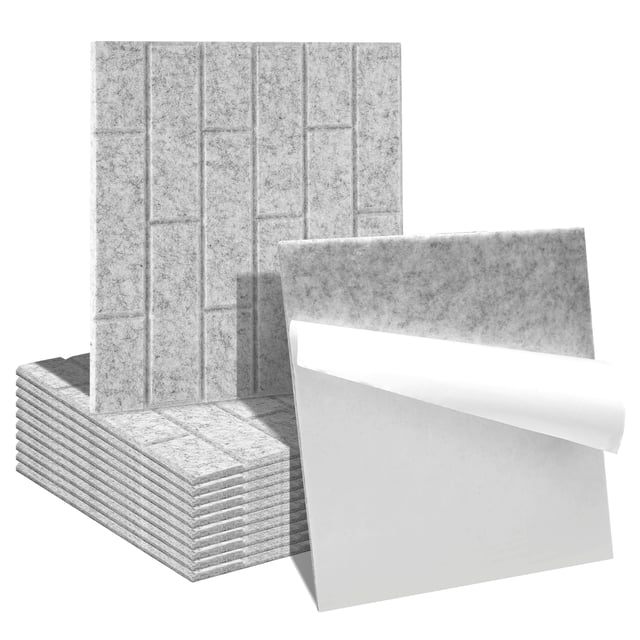 12 stuks Pannelli acustici Piastrelle quadrate Poliestere autoadesivo ad alta densità Grigio chiaro