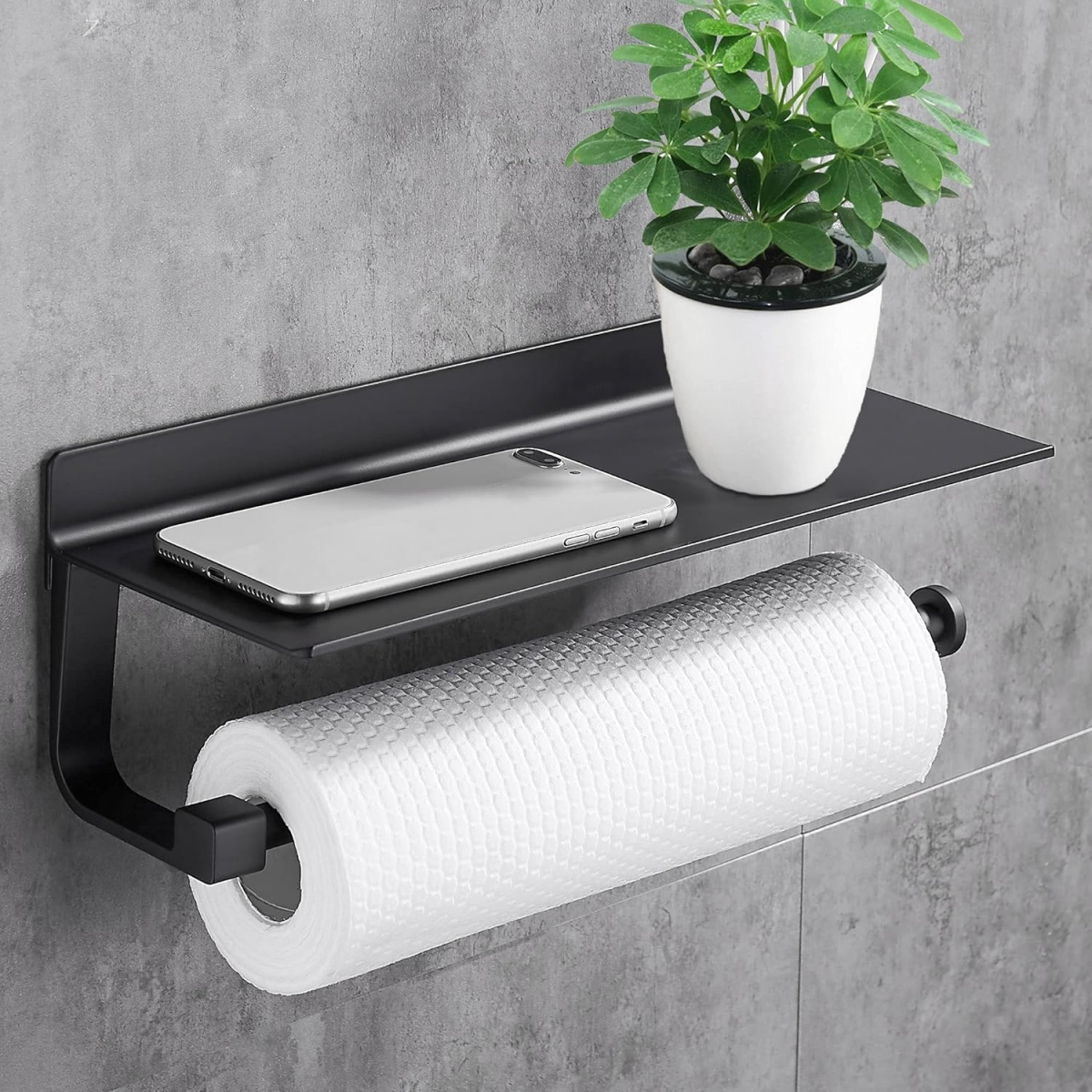 Suport hârtie igienică, suport prosop hârtie, accesorii bucătărie, aluminiu mat, suport hârtie bucătărie fără găurire, negru