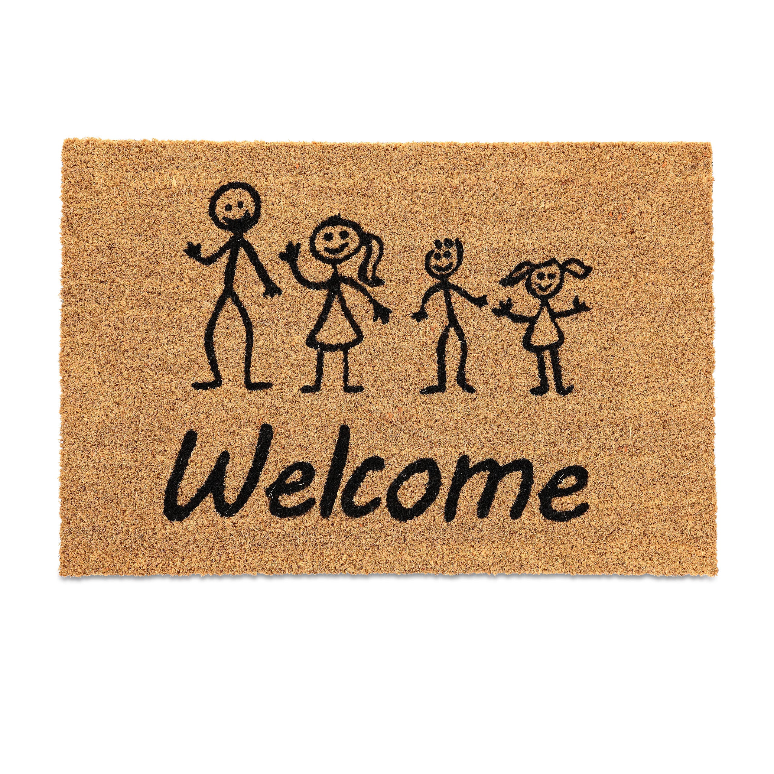 Relaxdays felpudo coco welcome, alfombrilla puerta entrada, 60 x 40 cm, antideslizante, resistente, natural/negro