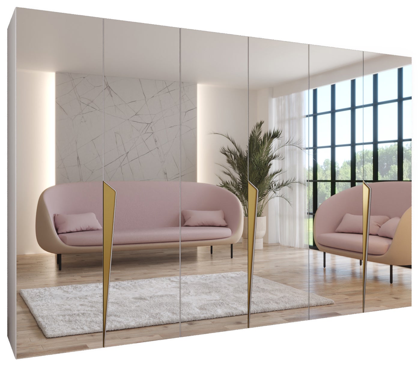Szafa uchylna otwierana Piano 3 300 (100x3) x 52 x 202 cm biały + u. Złoty Abiks Meble