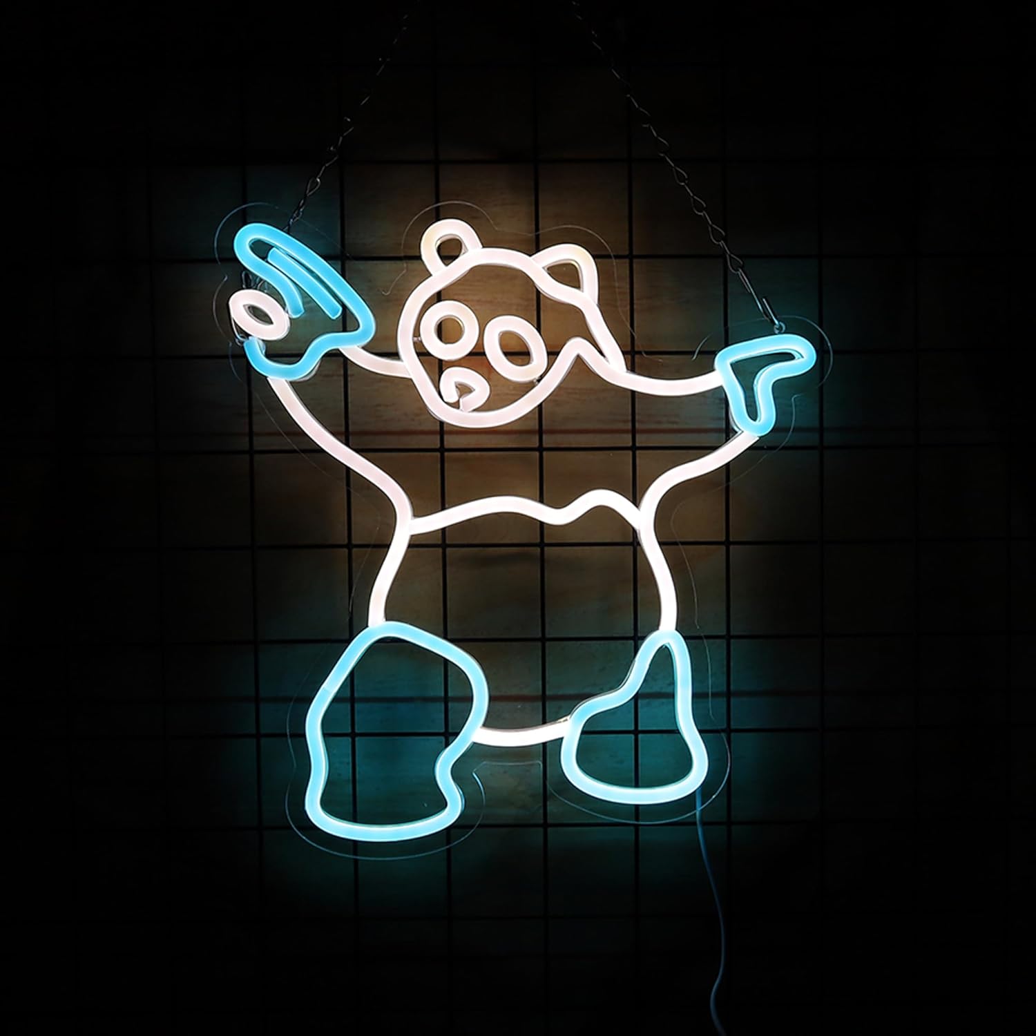 Insegna luminosa al neon con panda e pistola, ideale per decorare la ...