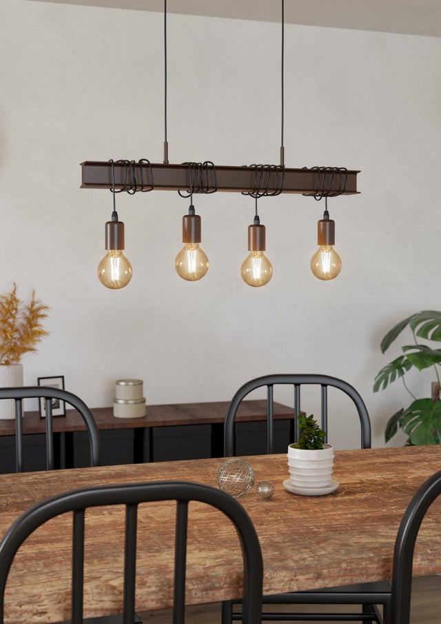 Lampadario Townshend 4, sospensione a 4 luci, metallo marrone antico, per soggiorno, sala da pranzo, camera da letto, E27, L70x14 H110 cm - EGLO