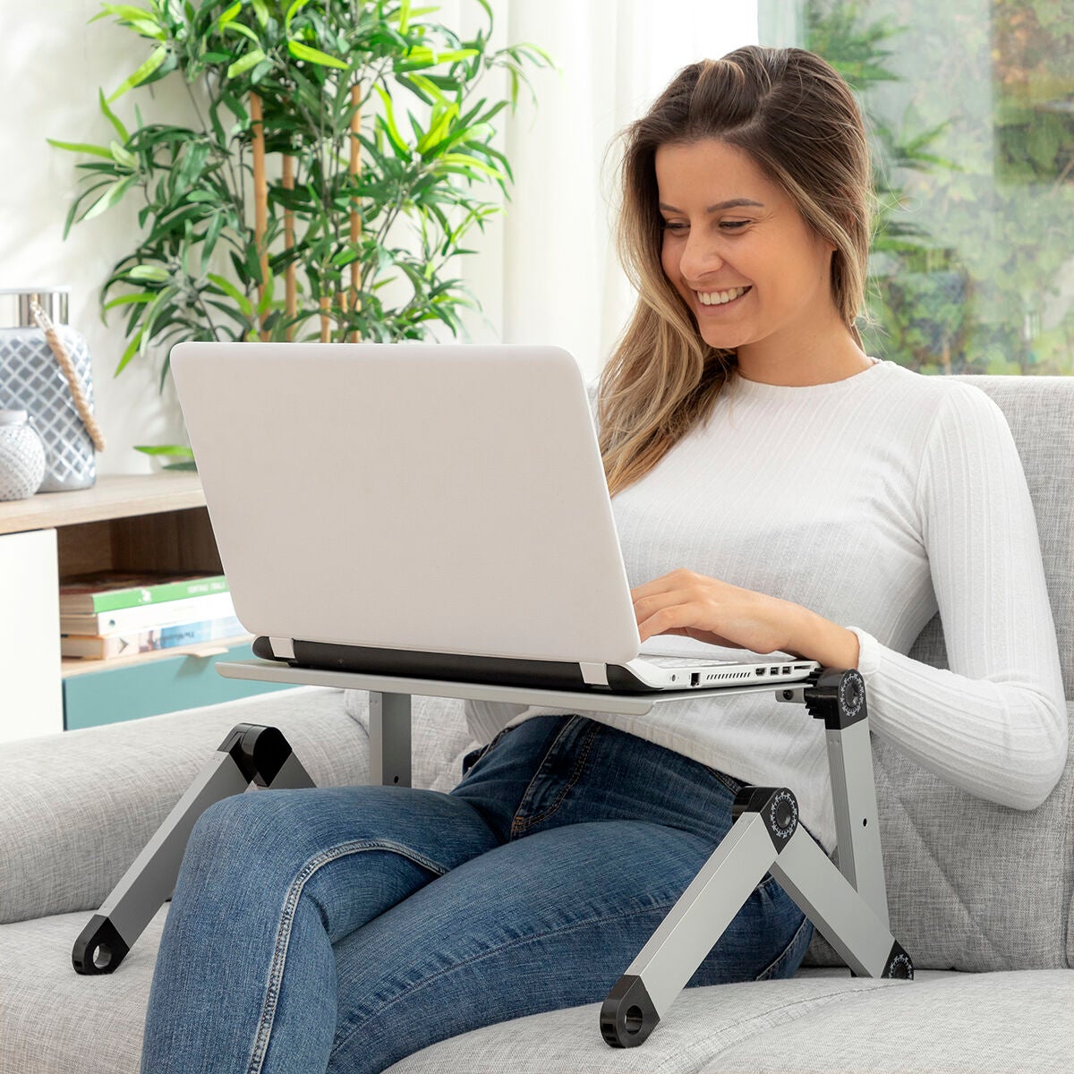 Accessori Per PC Portatili Argento MNDR Scrivania Per Laptop Regolabile In Alluminio Porta Tv Portatile Ergonomica Vassoio