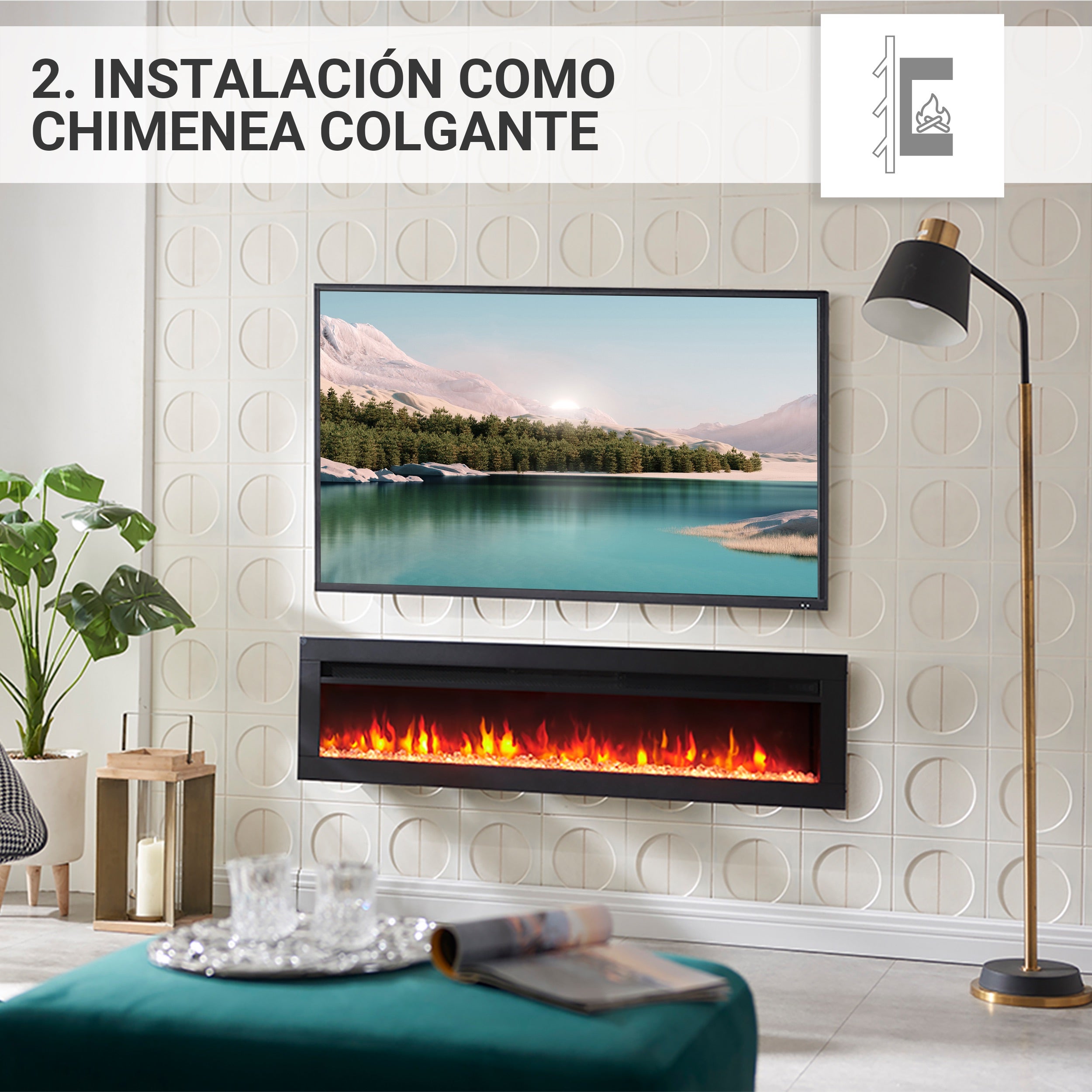 Chimenea eléctrica BALDERIA Agnes 50 - 3 en 1: chimenea de pie, mural o empotrable - 3