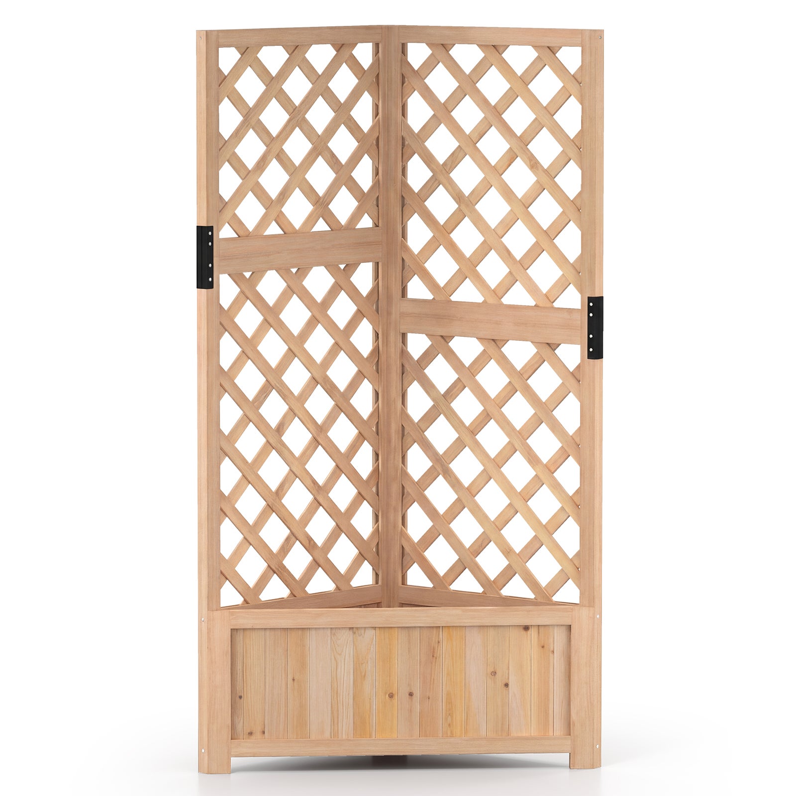 Jardinière Surélevée d'Angle avec Treillis, Trous de Drainage, Jardinière en Bois de Sapin de 140 cm de Haut pour Plantes Grimpantes, Légumes, Fleurs - 2