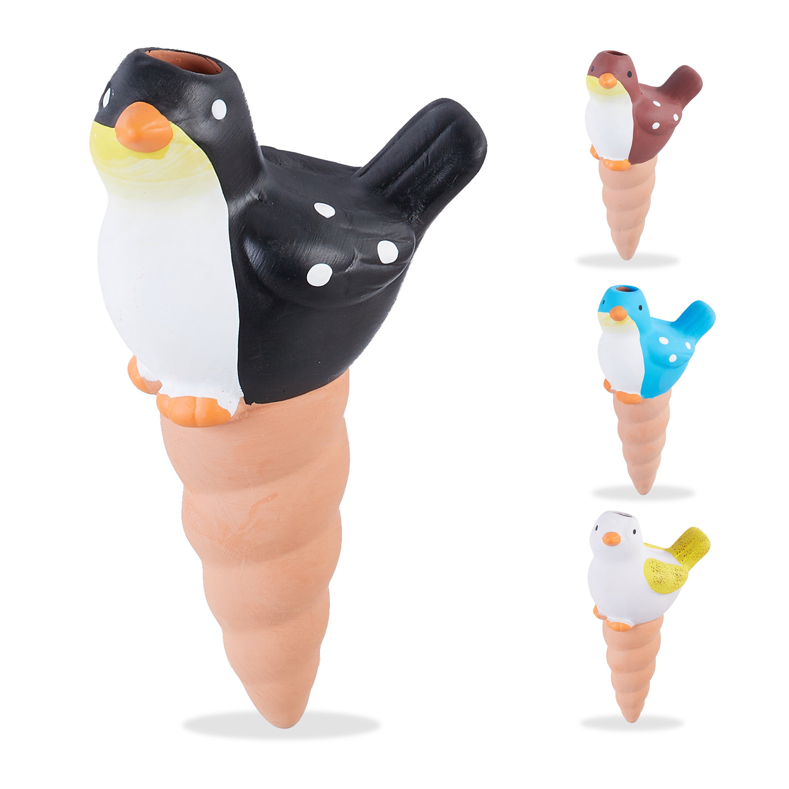 4 Cônes D'arrosage Relaxdays En Terre Cuite - 120ml Chacun - Forme Oiseau - Arrosage Automatique Plantes - Multicolore