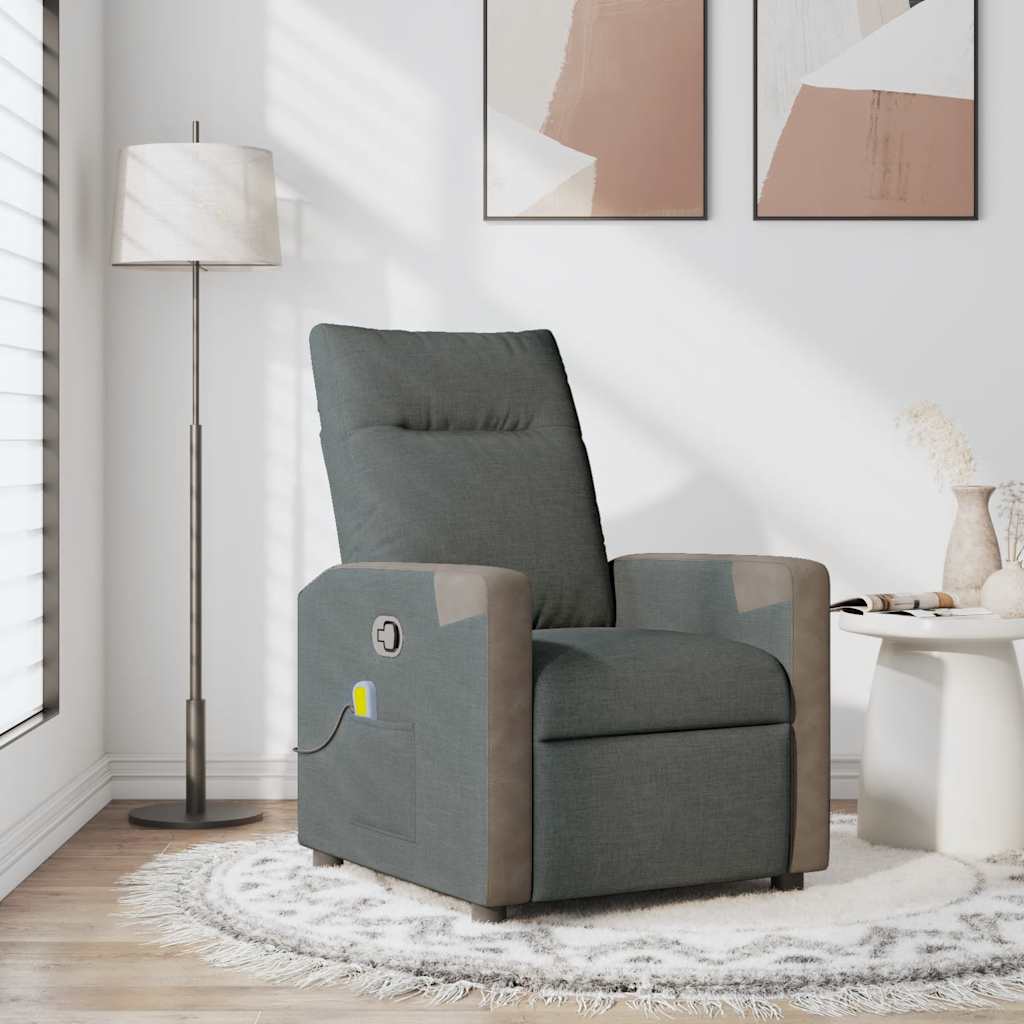 Poltrona Relax Massaggiante Reclinabile - Tessuto Grigio Scuro, 6 Punti Massaggio, USB