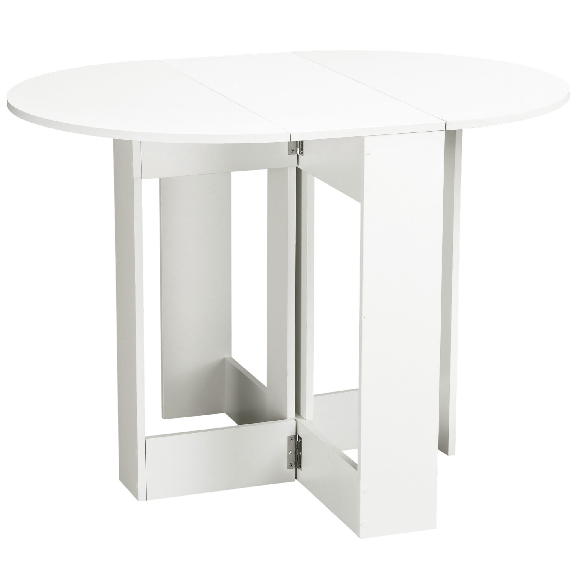 Mesa plegable de cocina/comedor con 2 alas abatibles - mesa ovalada extensible - 104 cm de largo x 76 cm de ancho x 73,7 cm de alto en madera blanca