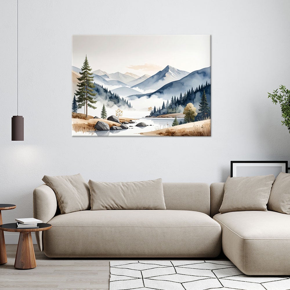 Obraz do salonu sypialni biura, Krajobraz górski natura drzewa beżowy 60x40 - 2