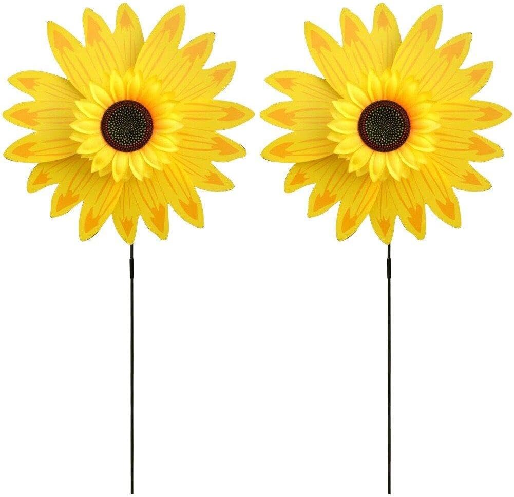 Moulin à Vent Tournesol Jardin - 25x65 Cm - PVC Coloré - Décoration Pelouse Et Cour - Jouet Extérieur Enfant