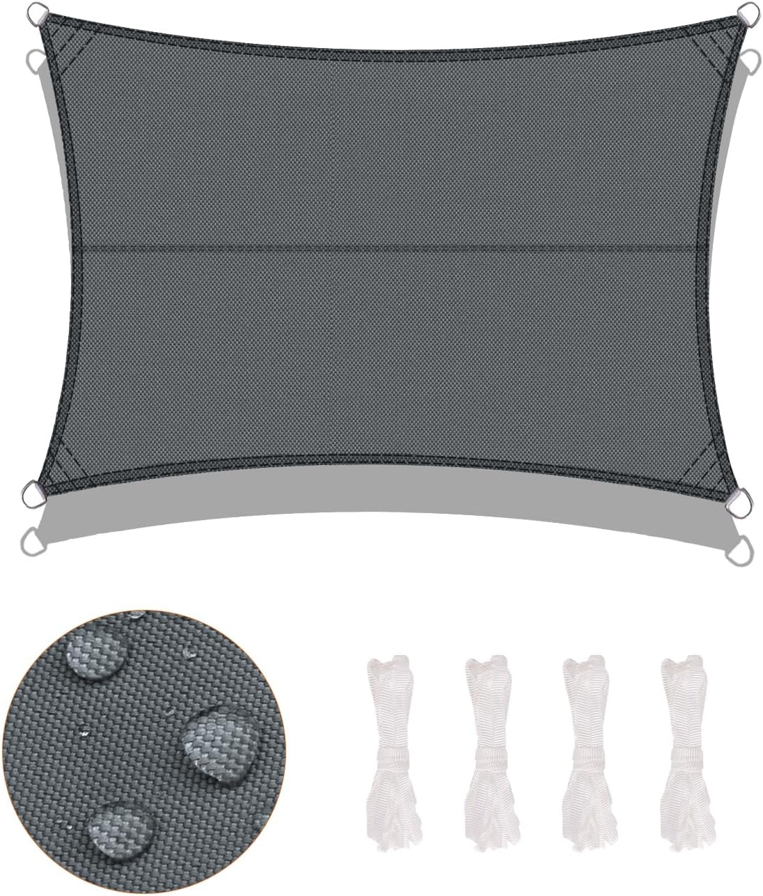 Voile d'ombrage 4x6m Rectangulaire Imperméable à l'eau PES Toile d'ombrage Anthracite avec 95% de Protection UV pour Patio Extérieur Jardin - 2