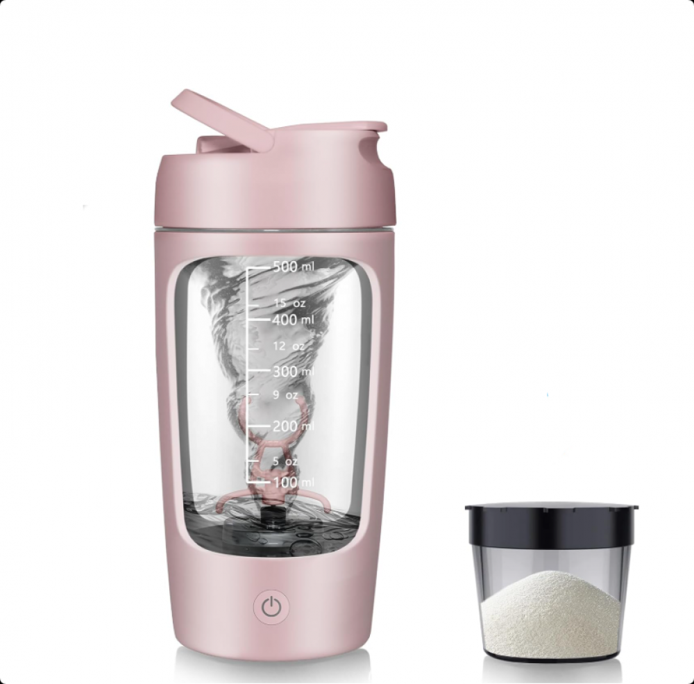 Elektryczny shaker 650 ml - Ładowana przez USB-C butelka na proteinę bez BPA, cicha praca - Różowy