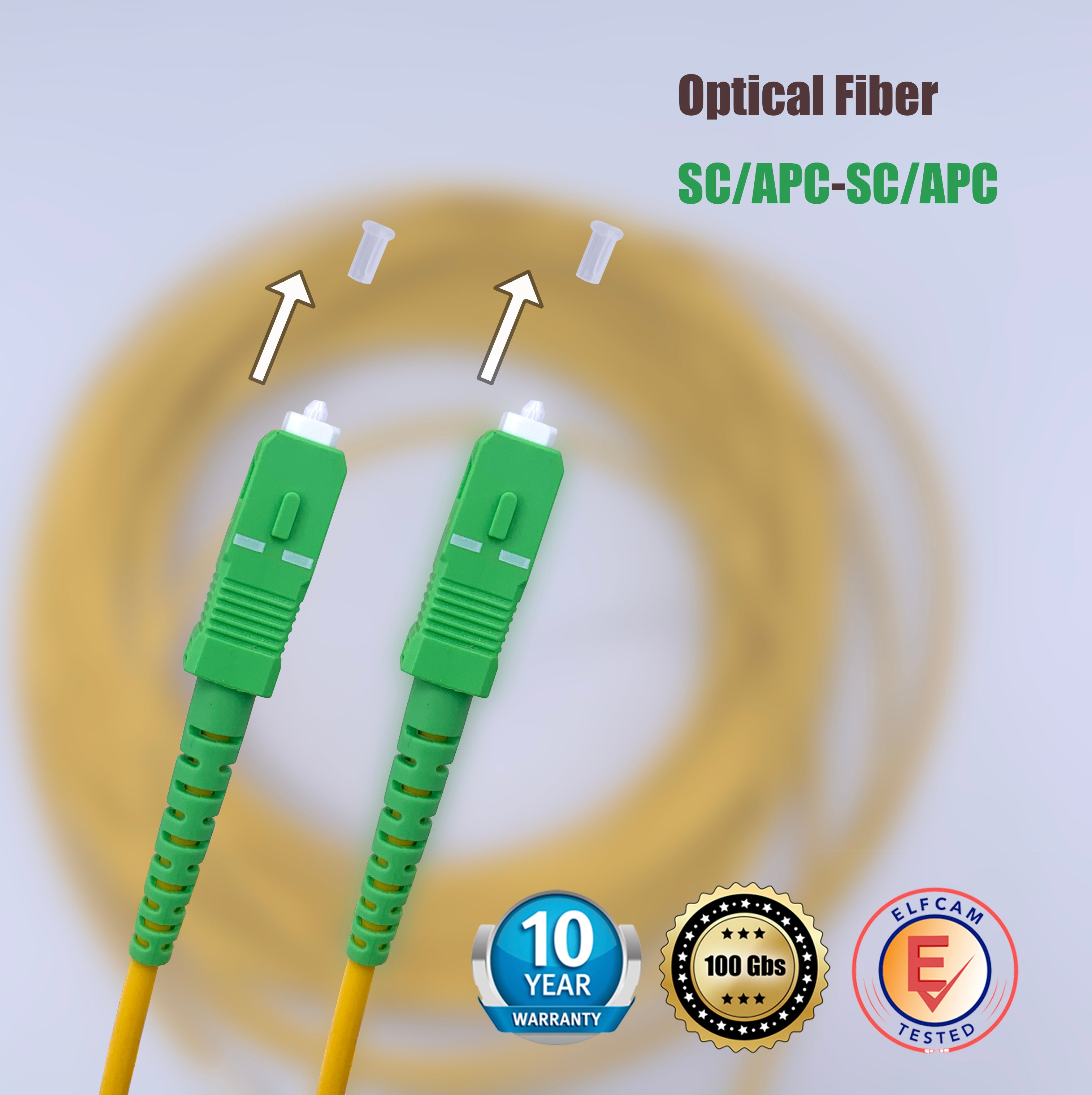 Elfcam® - Cable/Rallonge Fibre Optique Orange SFR Bouygues - 40M - Jarretiere Simplex Monomode SC/APC a SC/APC - Blindage et Conne... Jaune - 2