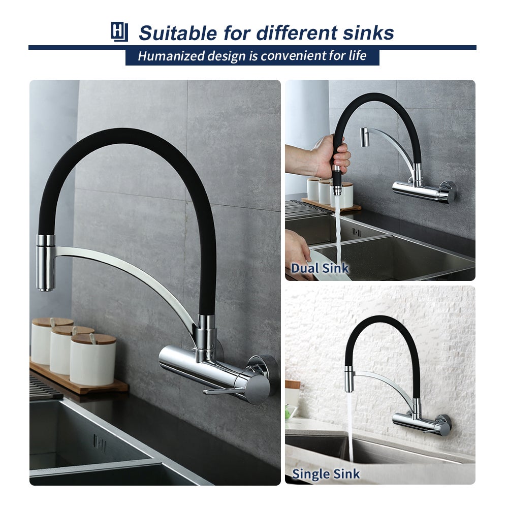 Grifo de cocina de pared, mezclador de fregadero con mangueras