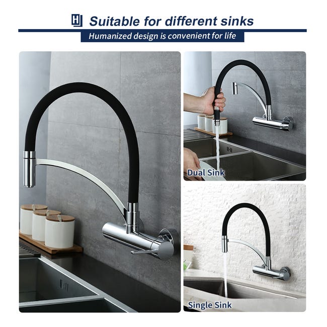 Grifo de cocina de pared, mezclador de fregadero con mangueras