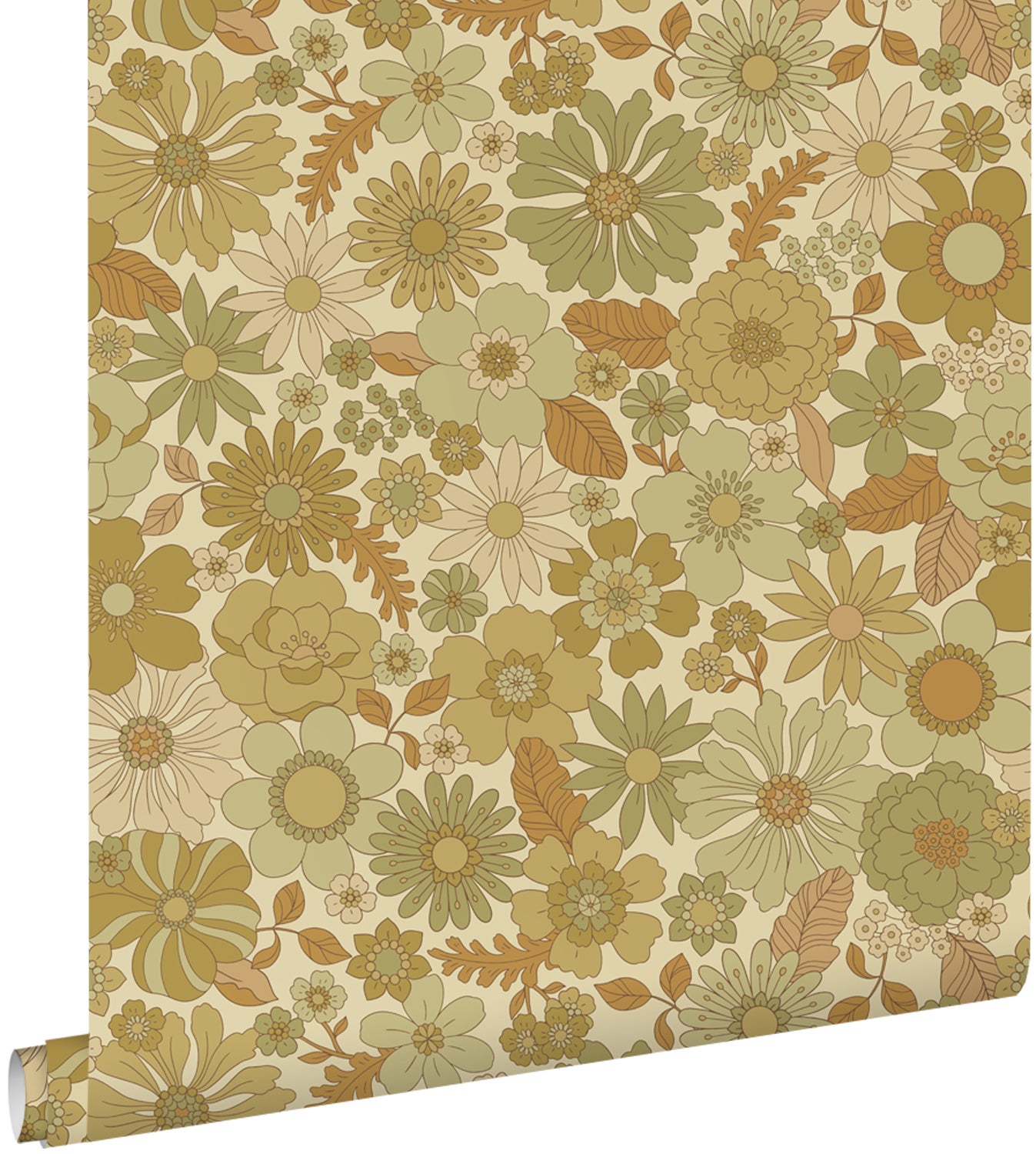 Tapeta retro kwiaty szaro zielonym - 50 x 900 cm - ESTAHOME
