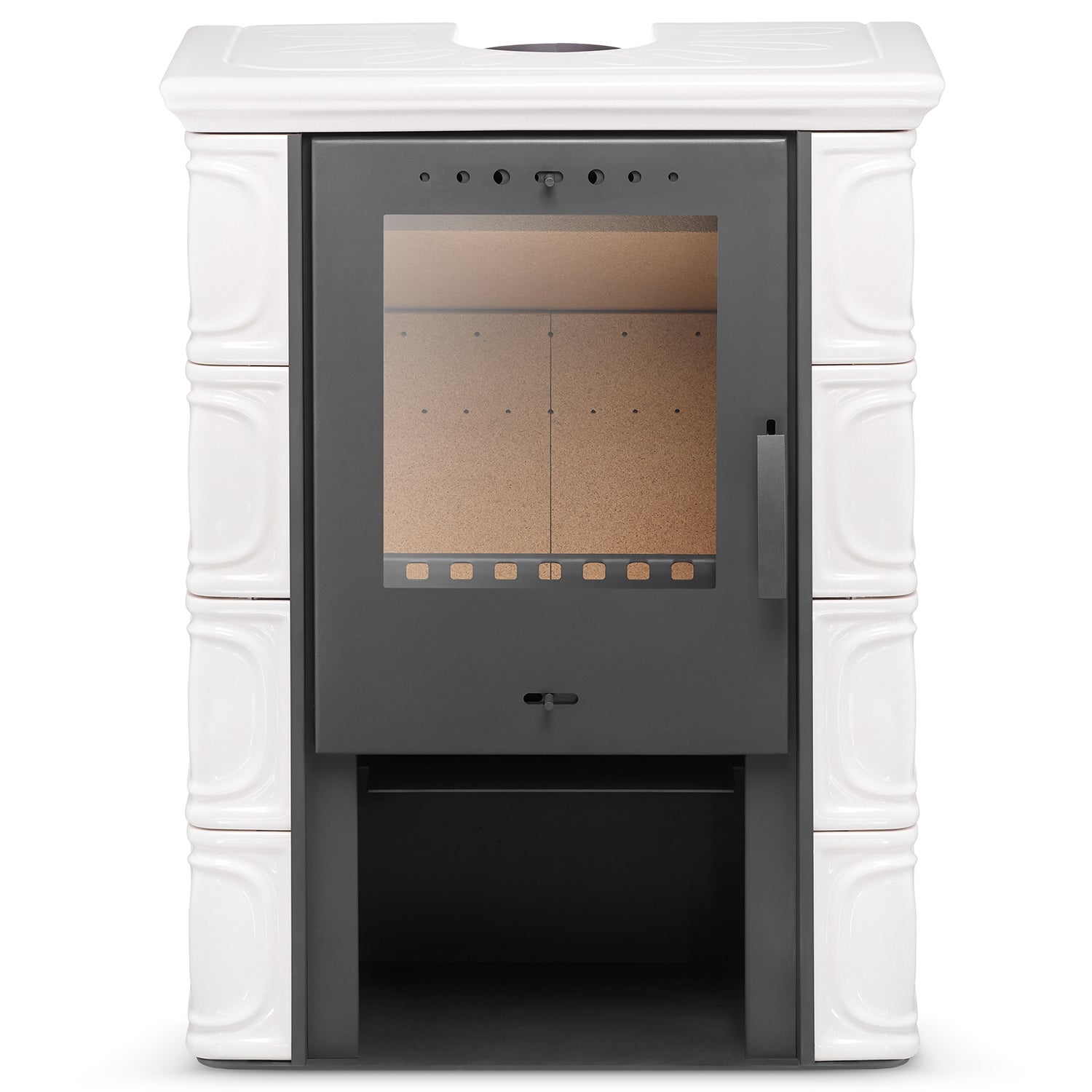 Kominek kaflowy piec wkład kominkowy wolnostojący koza ELDUR ivory