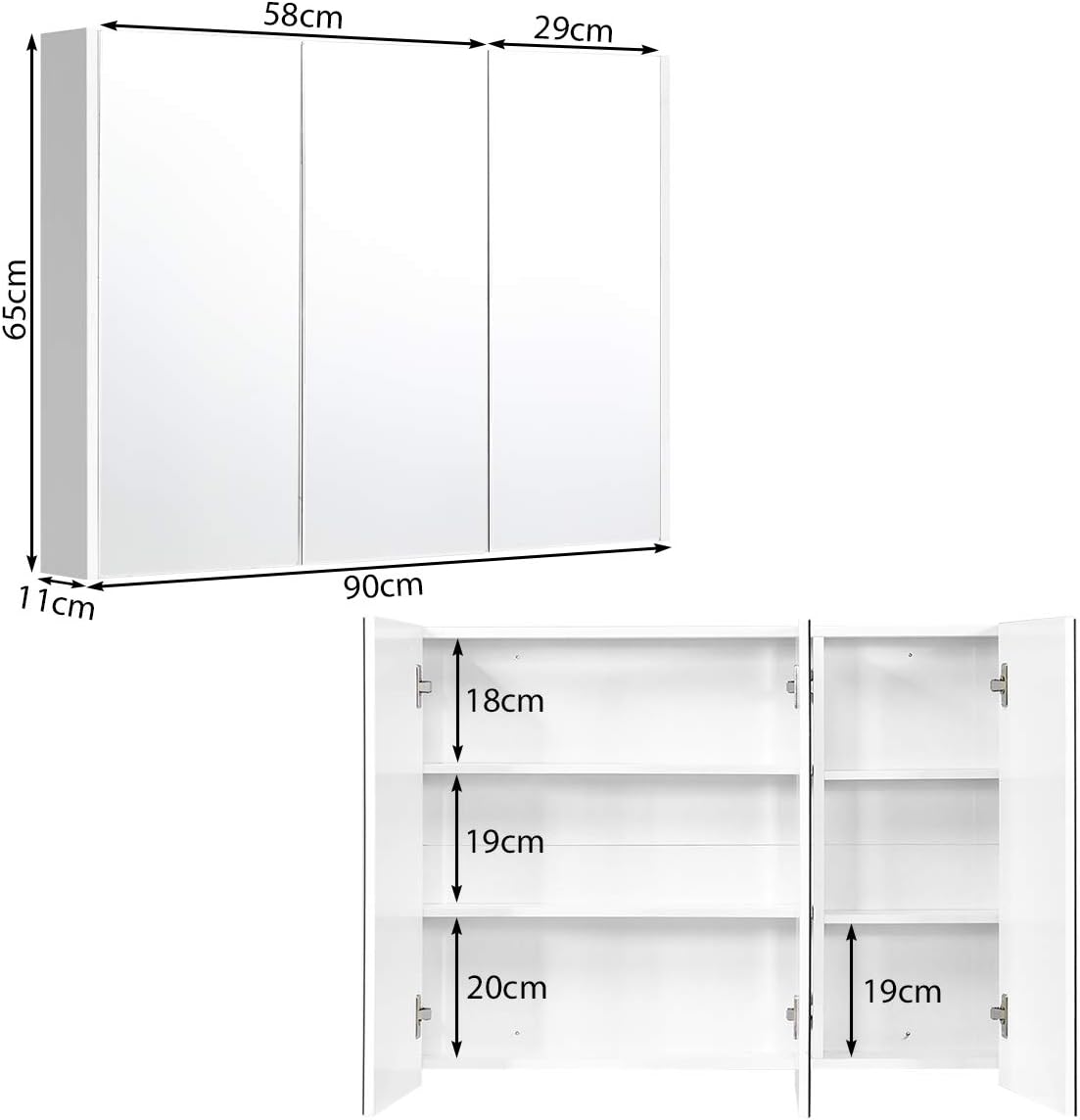 Szafka łazienkowa z lustrem 90 x 11 x 65 cm (dł. x szer. x wys.) Szafka łazienkowa - 5