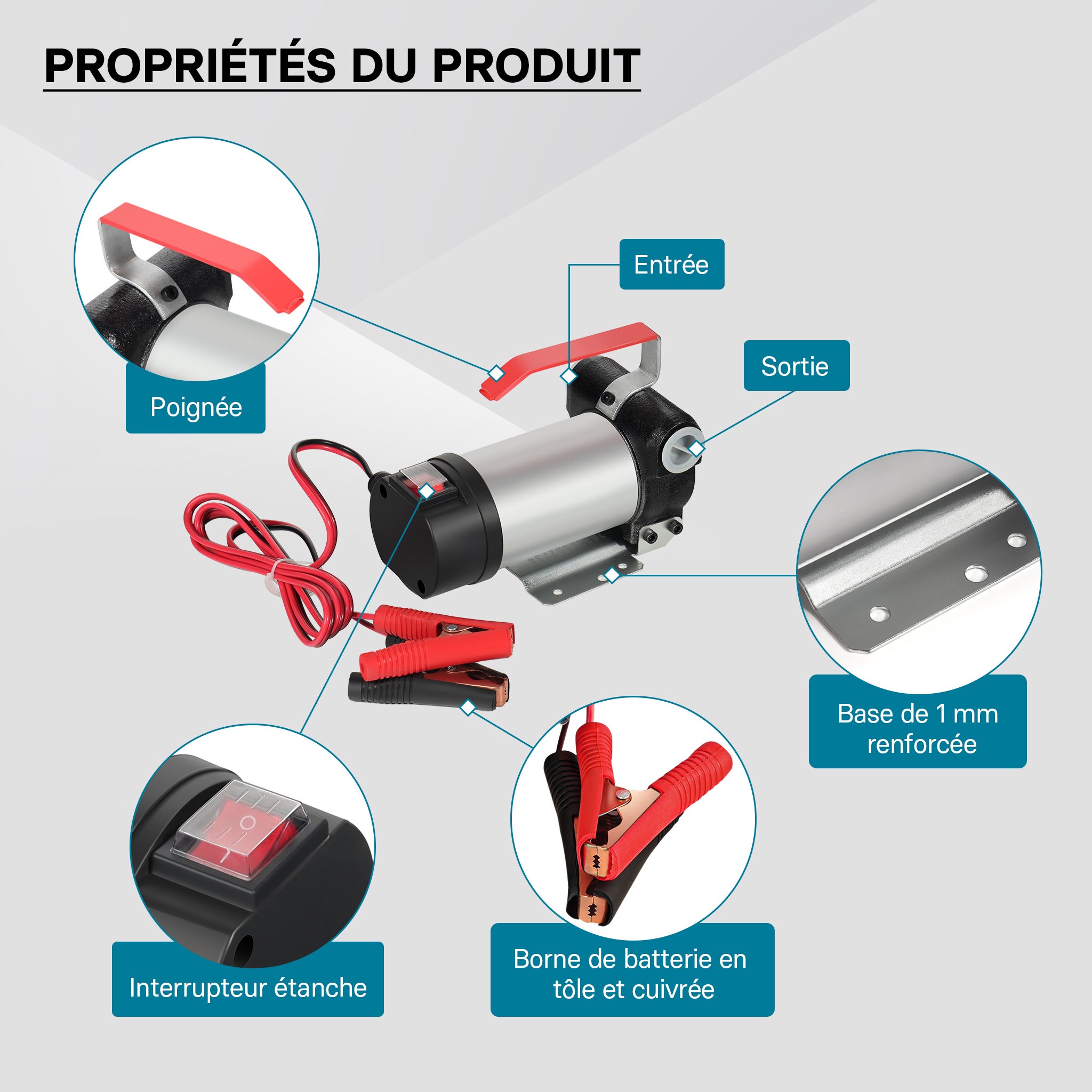 Wiltec Pompe d'aspiration à Fuel Diesel auto-amorçante – 12 V / 150 W / 40 l/min – avec Bornes de batterie – Pour gazole et huile de diesel, vidang... - 4