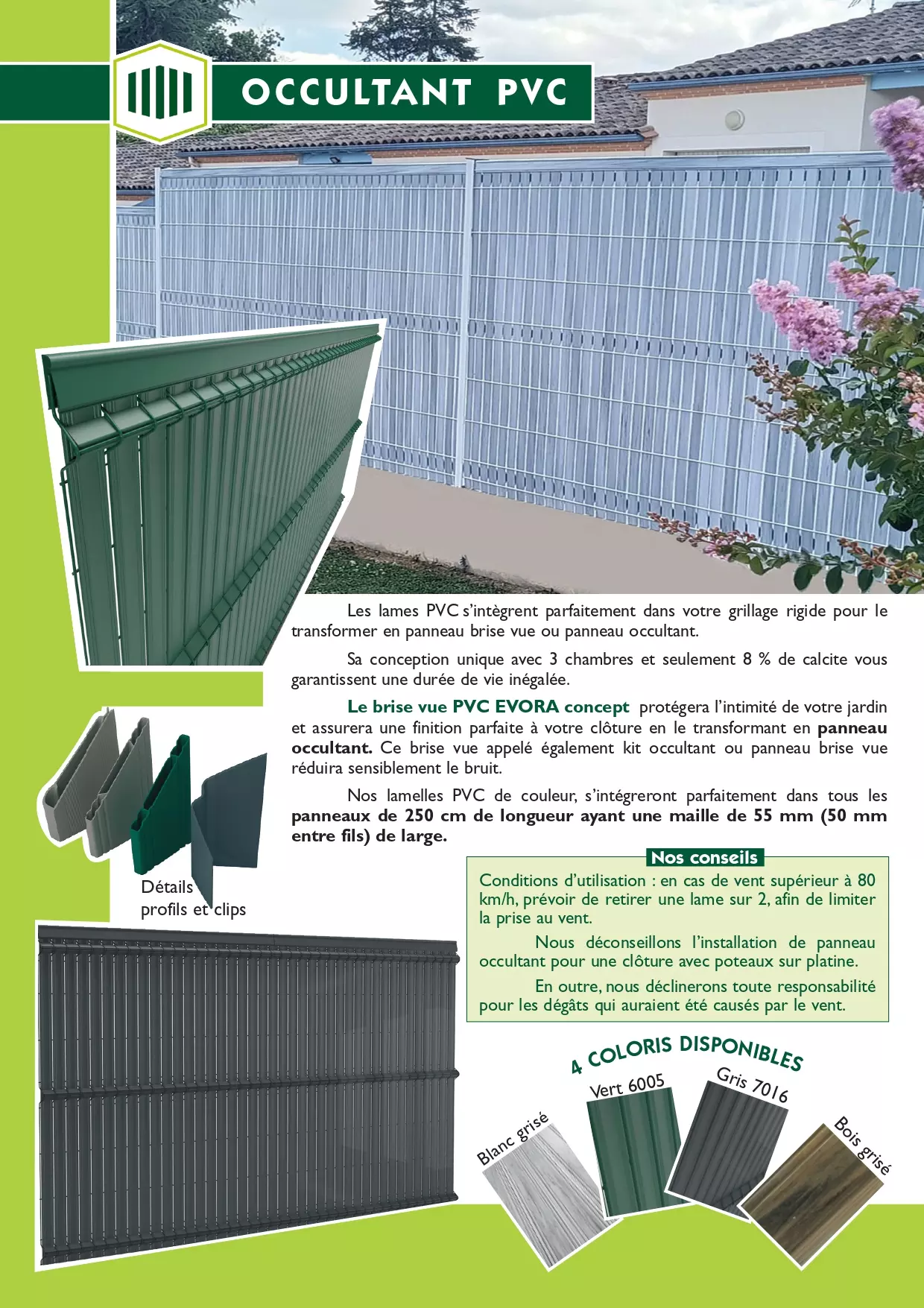 Kit lames occultantes rigide PVC Vert pour panneau rigide Haut 193 x Larg 250 cm - 7